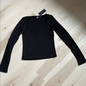 Foxblood Henley Black Long Sleeve Women's Top